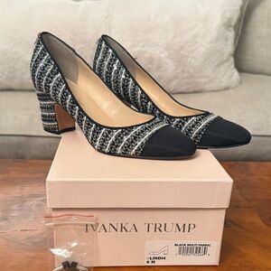Ivanka Trump block heel tweed cap toe pump 
Size 6